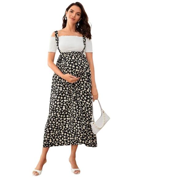SHEIN Maternity Skirt Overalls Allover Daisy Print Pinafore Ditzy Print Size XL - Picture 1 of 13